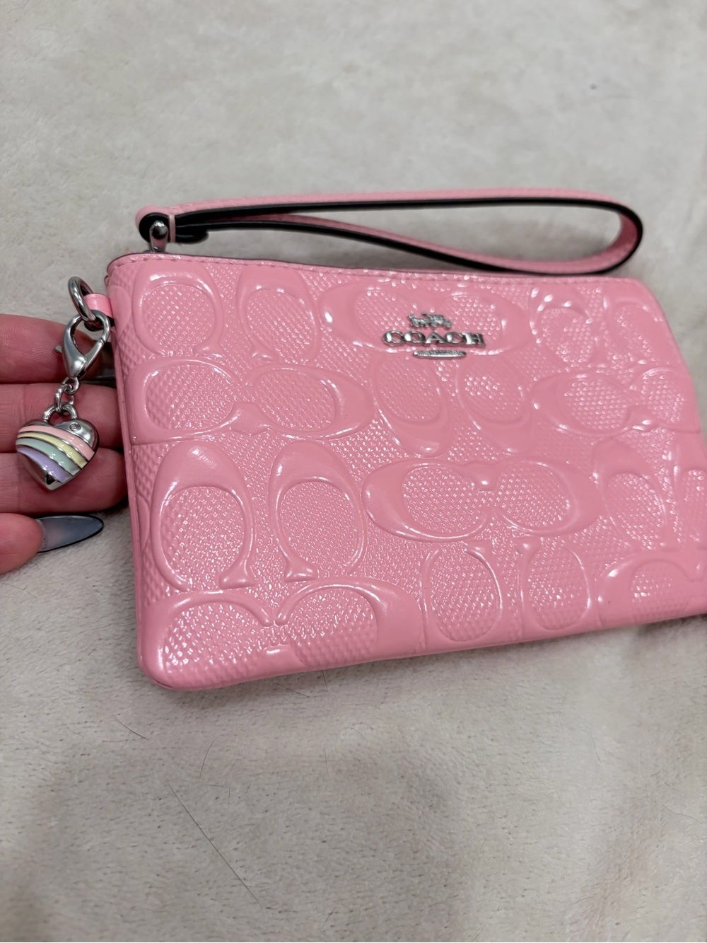 Coach powder Pink Patent Signature Wristlet with Charm - Picture 4 of 5